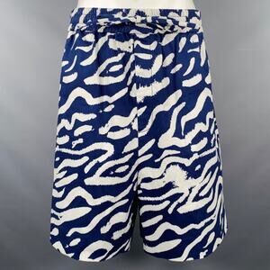 PRABAL GURUNG Size M Blue White Lines Graphic Bermuda Shorts